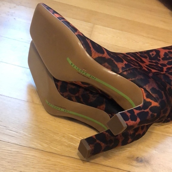 The Saddler | NWOB Mid Calf Red Leopard Print Satin Square Toe Boot - Size IT37 - Picture 5 of 8